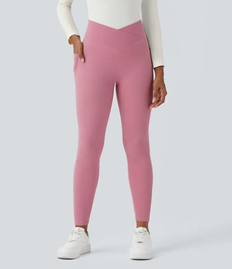 Softlyzero™ Plush Crossover 7/8 Leggings med høyt liv, sidelommer og vaffelmønster